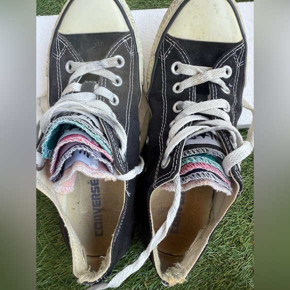 Converse Layered Tongue Patchwork Black Low Top Sneakers Women’s 7/Men’s 5 - Picture 6 of 7